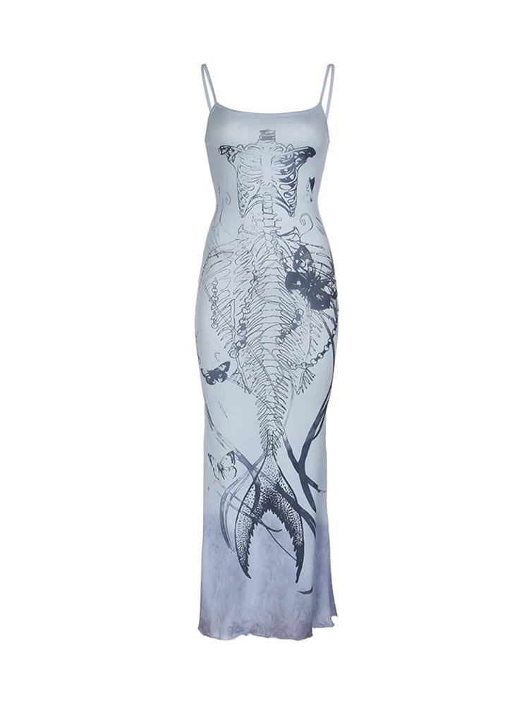 Mermaidcore Abyss Siren Skeleton Dress Blue Shoptery