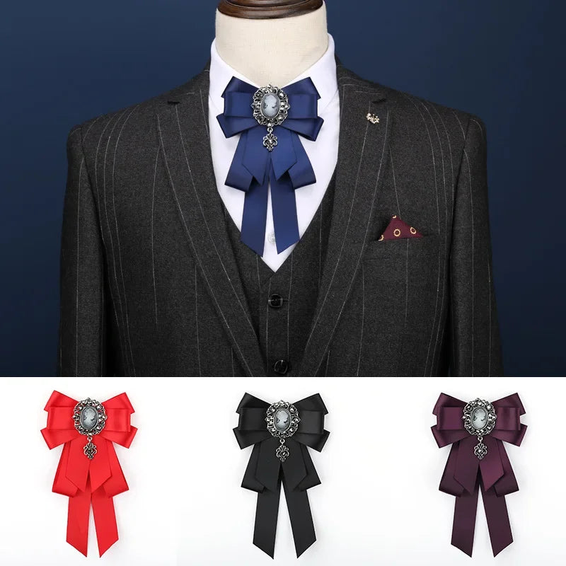 Visual Kei Black Satin Cameo Bow Brooch Lapel Pin Navy blue Shoptery