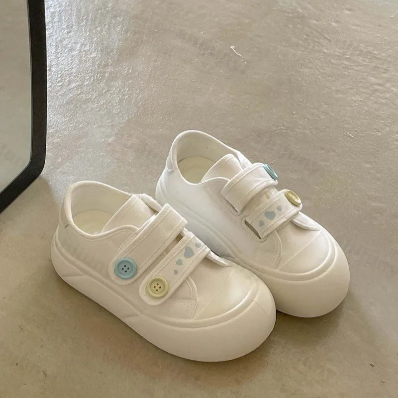 Fairy Kei Strawberry Canvas Platform Sneakers with Velcro Straps White Shoptery