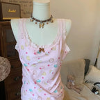 Fairy Kei Sweets Print Lace Camisole Top with Butterfly Accessories Shoptery