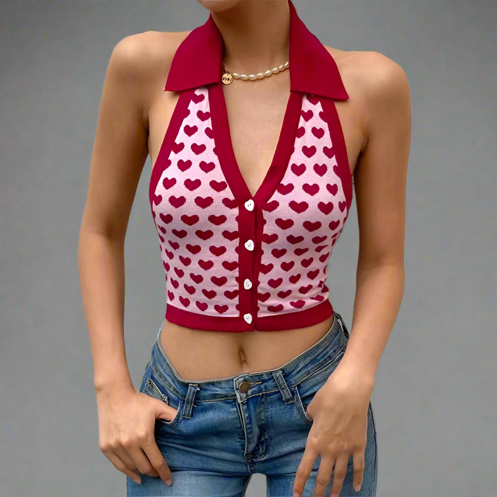 Lovecore Charm Collared Cute Crop Top Shoptery