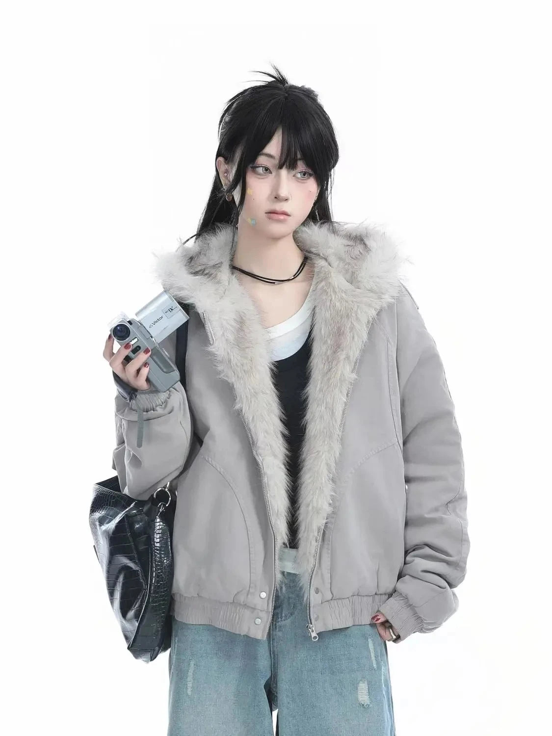 Urban Frost Fur Y2k Jacket Gray Shoptery