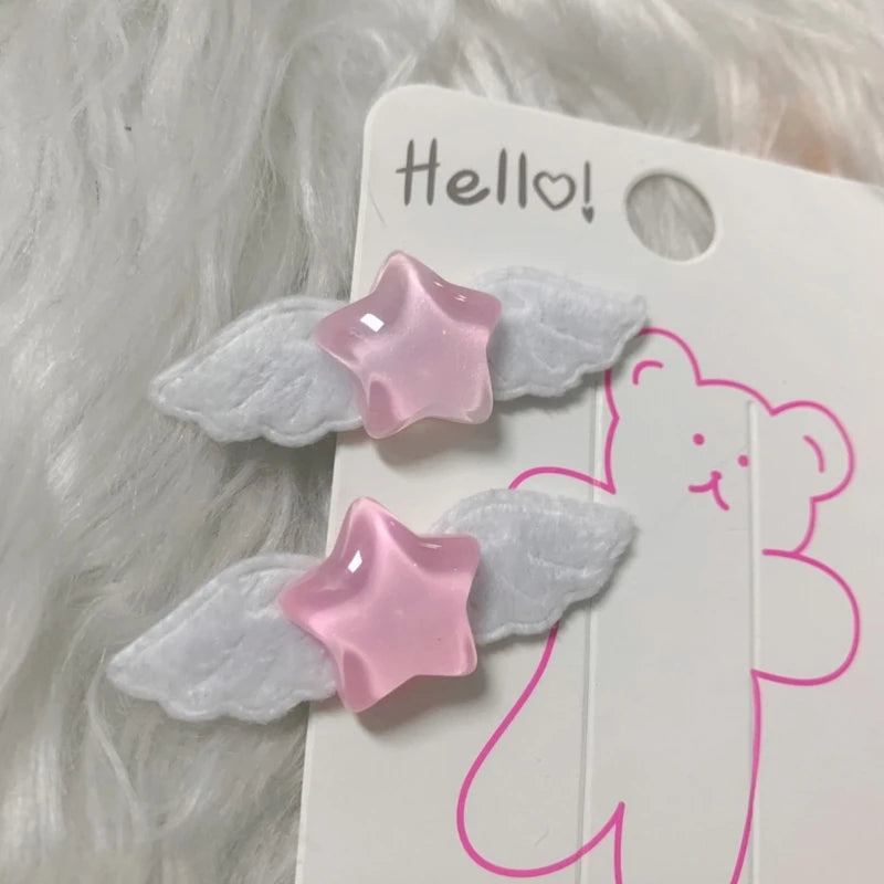 Decora Angel Wing Star Hair Clips Set Pink Blue Kawaii 4pc Pink Shoptery