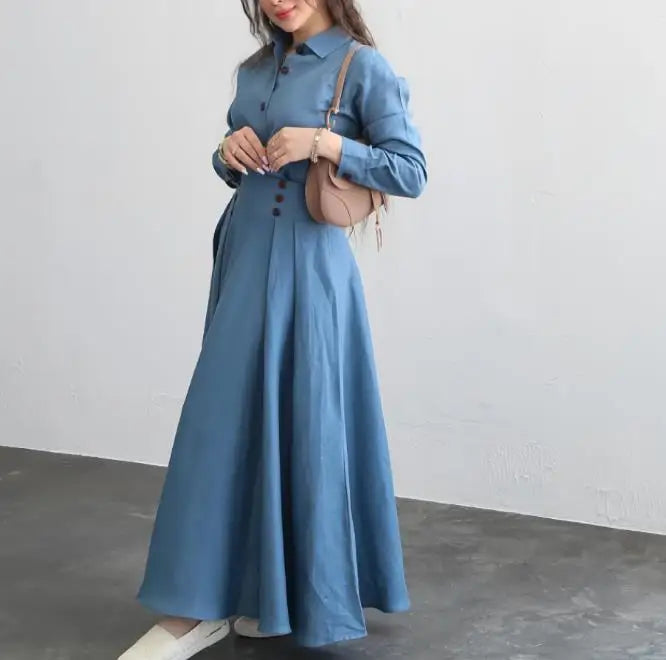 Women's Fashion Solid Color Loose Long Sleeved Shirt Half Skirt Set