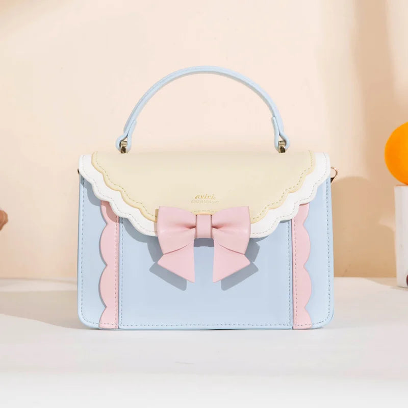 Jirai Kei Scallop Bow Crossbody Handbag in Pink & Cream pink Shoptery