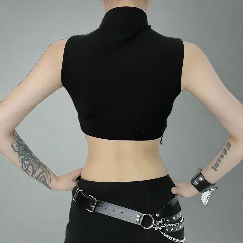 Moonshade Beaded Turtleneck Alt Crop Top Shoptery