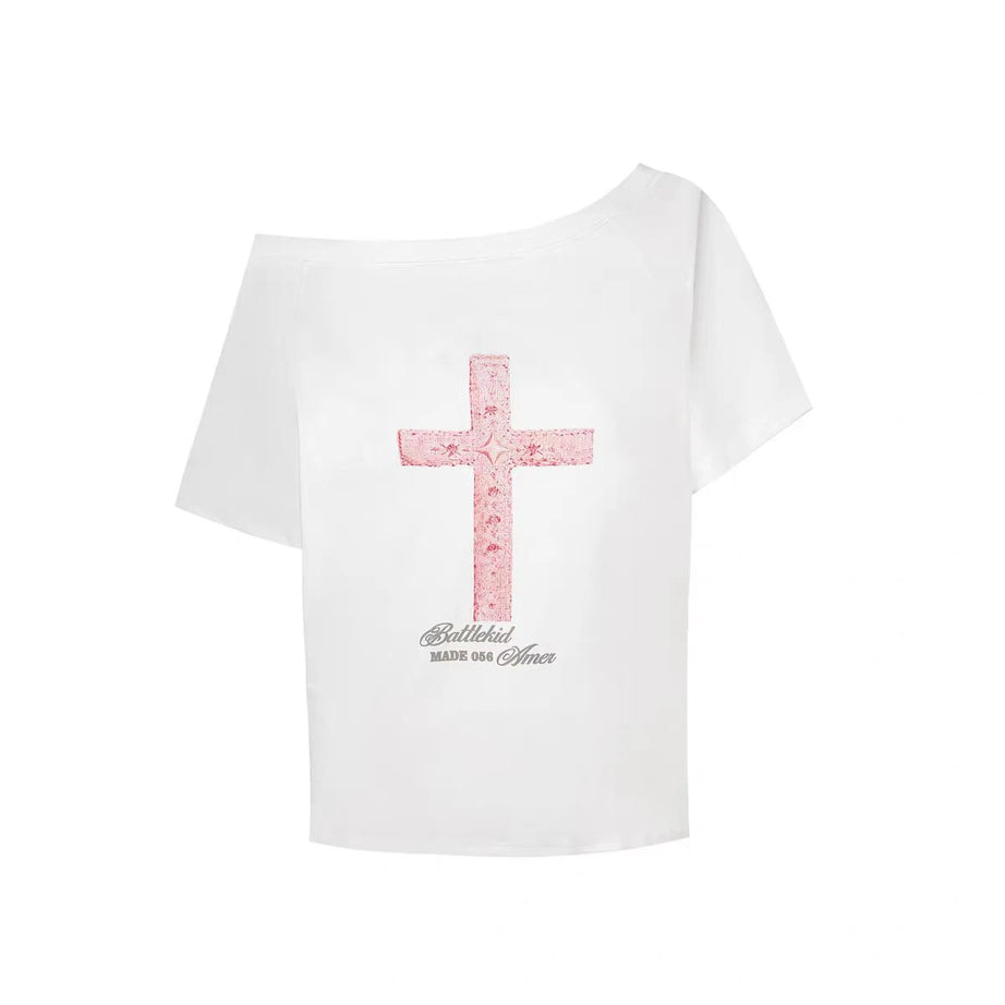 Fallen Faith Off-Shoulder T-Shirt WHITE Shoptery