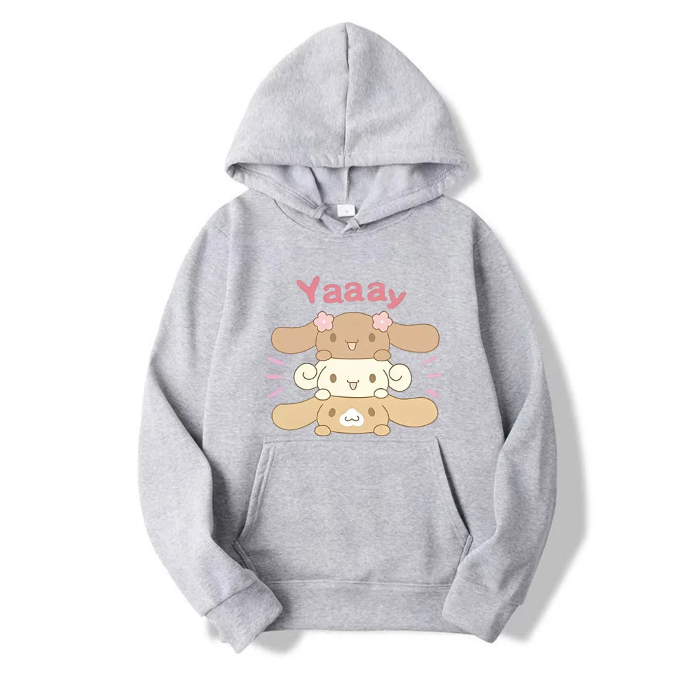 Kawaii Bunny Stack Hoodie Light gray Shoptery