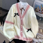 Mori Kei Cable Knit Cardigan & Plaid Skirt Set with Bow Details Two piece set 1 1 Shoptery