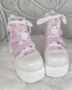 Fairy Kei Pastel Blue Platform Lace-Up High-Top Sneaker Boots Pink Shoptery