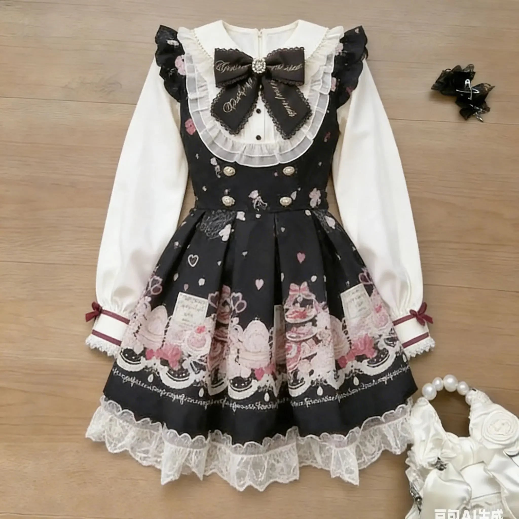 Jirai Kei Black Lace Bolero & Ivory Ruffle Blouse Plaid Skirt Set Shoptery