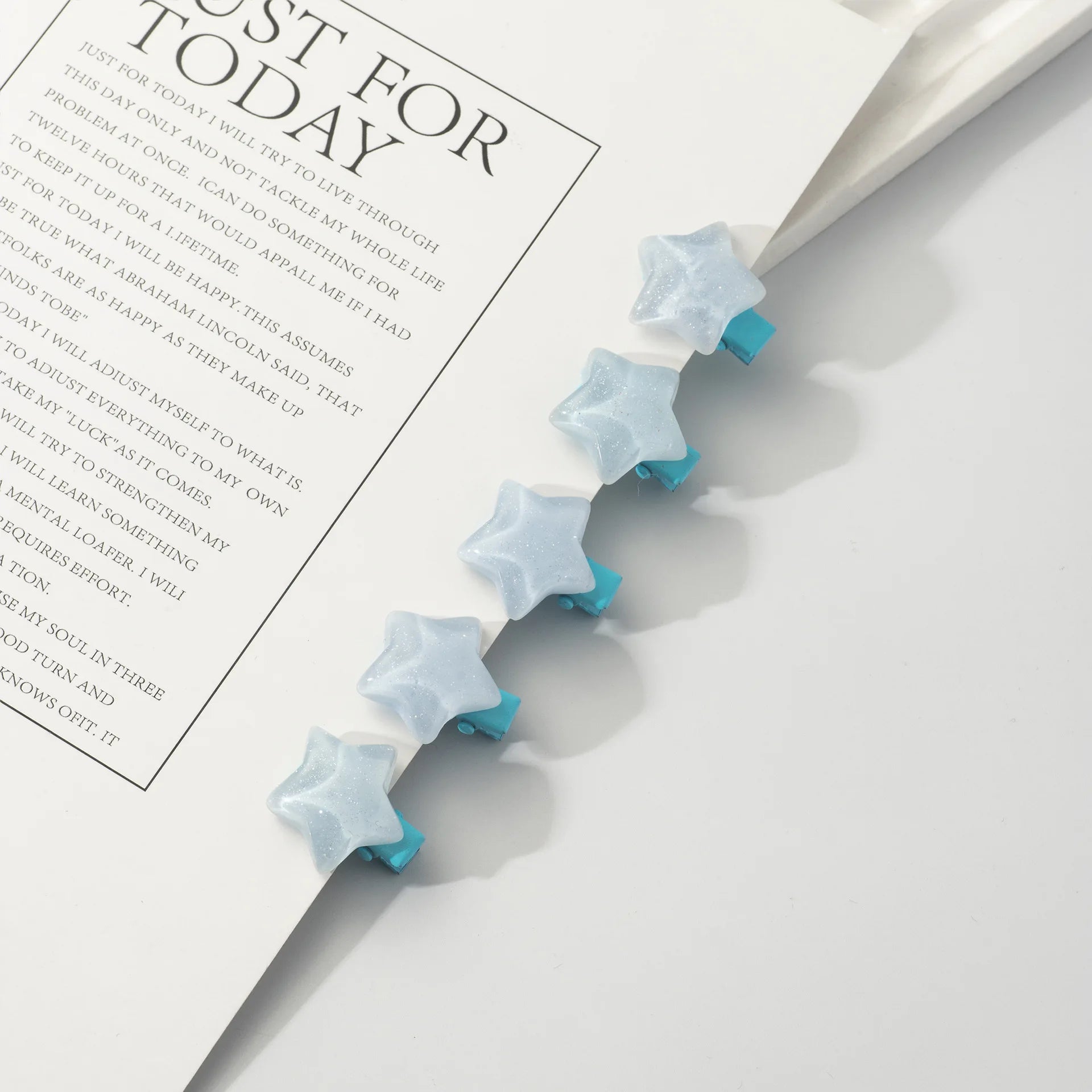 Decora Glitter Star Mini Hair Clips in White & Blue — Set of 10 Blue Shoptery