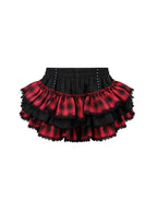 Jirai Kei Dark Cross Ruffle Tiered Plaid Skirt & Top Two-Piece Set Shoptery