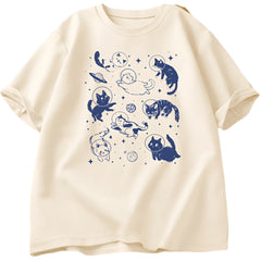 Astronaut Kittens Aesthetic T-Shirt Khaki Shoptery