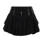 Visual Kei Cross Emblem Lace-Up Layered Ruffle Mini Skirt A2916 Shoptery