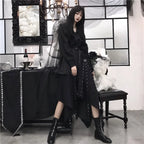 Visual Kei Black Rose Asymmetric Shirt Dress with Studded Belt Shoptery