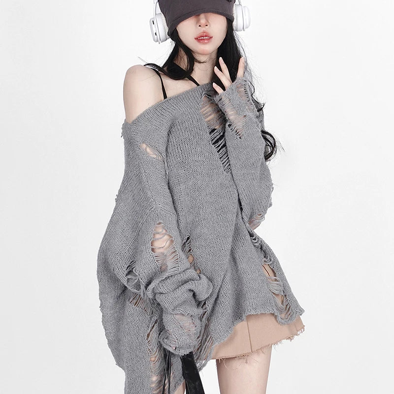 Shattered Threads Y2k Distressed Sweater Shoptery