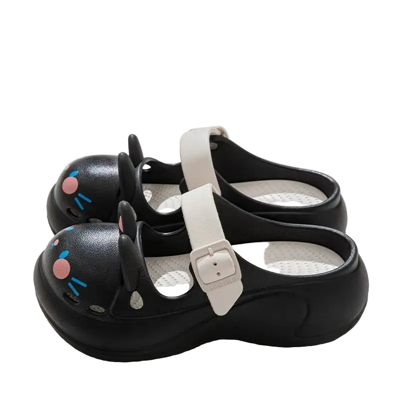 Fairy Kei Kawaii Cat Face Mary Jane Clog Sandals blackCAT Shoptery