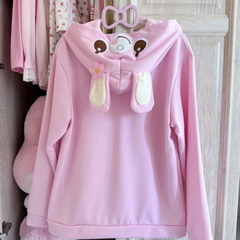Fairy Kei Mezzio Piano Bunny Embroidered Snap-Front Hoodie Secondary image