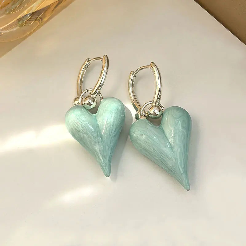 Melted Heart Drop Coquette Earrings Green Shoptery
