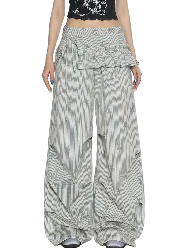 Pants – Starlet Ruffle – Wide Leg Gray Shoptery