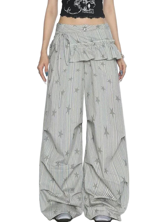 Pants – Starlet Ruffle – Wide Leg Gray Shoptery