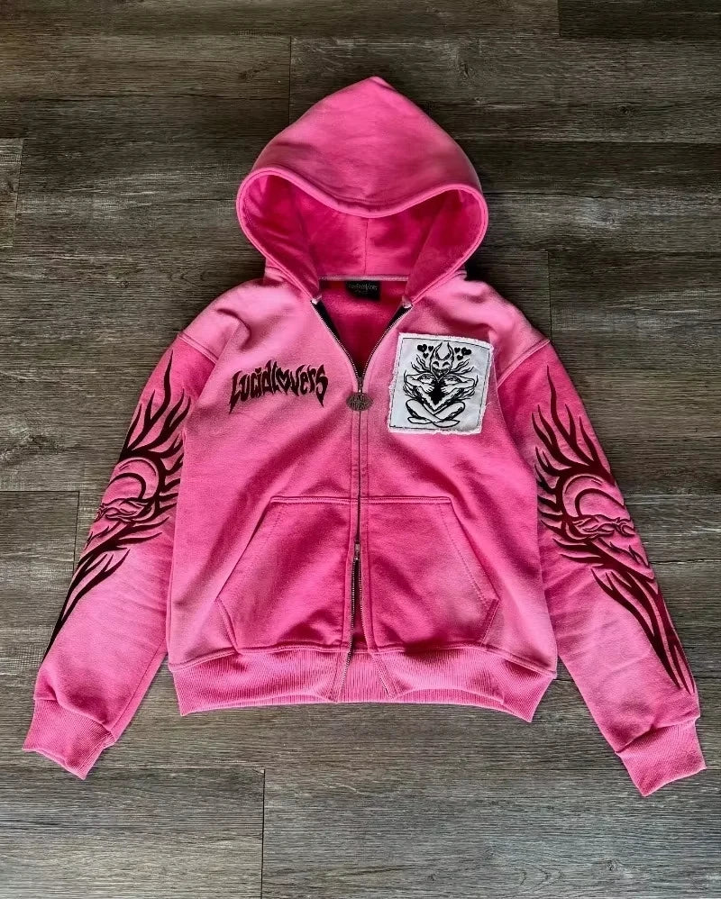 Autumn And Winter New Fashion Oversized Pattern Printed Fur Collar Sweater Women Y2K Gothic Hip Hop Harajuku Casual Sweatshirt 1 9 Shoptery