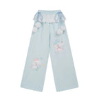 Fairy Kei Bunny Pom-Pom Lace Waist Wide-Leg Sweatpants Set Shoptery