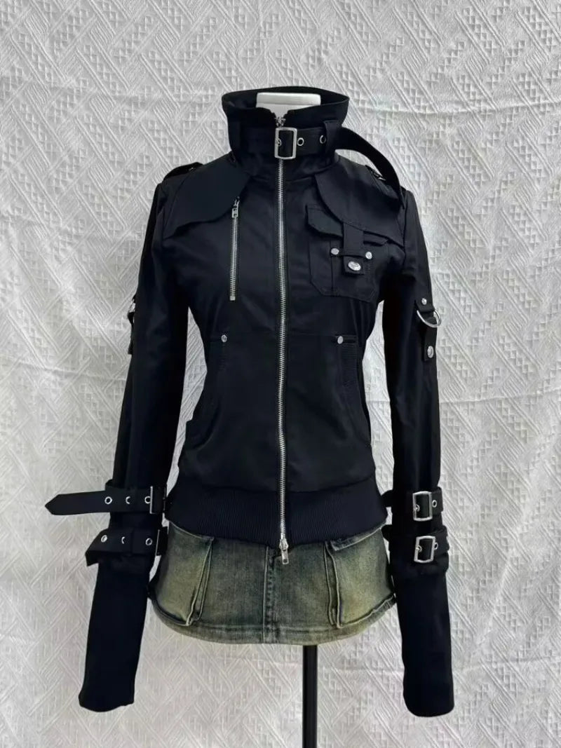 Visual Kei Multi-Buckle Black Bomber Jacket with Military Detail A Shoptery