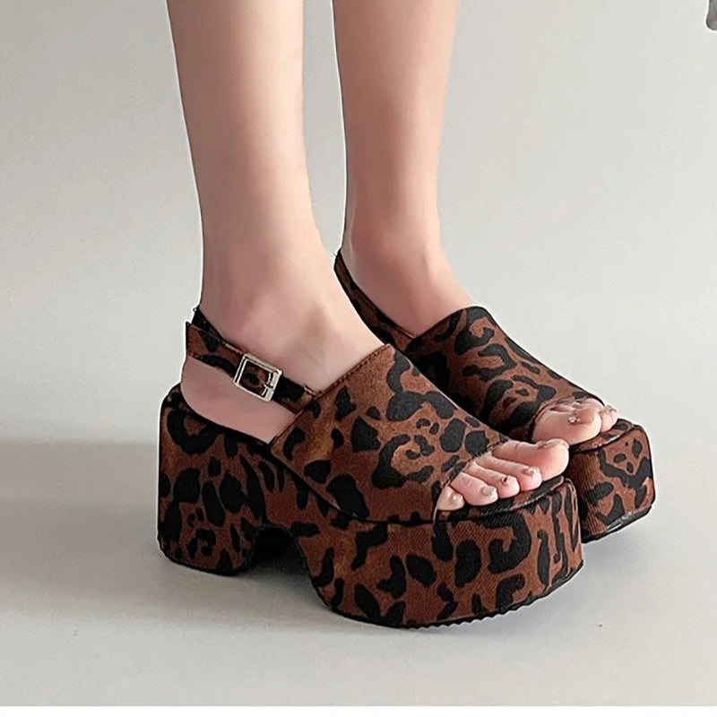 Wild Prowl Leopard Chunky Aesthetic Sandals Shoptery