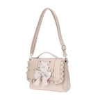Jirai Kei Ruffle Bow Lace-Up PU Leather Satchel Crossbody Bag pink Shoptery