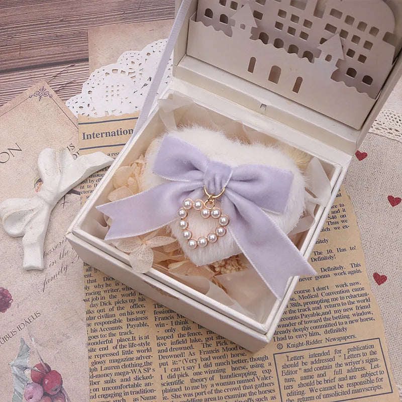 Jirai Kei Fluffy Heart Velvet Bow Pearl Charm Hair Clip 03 purple bow Shoptery