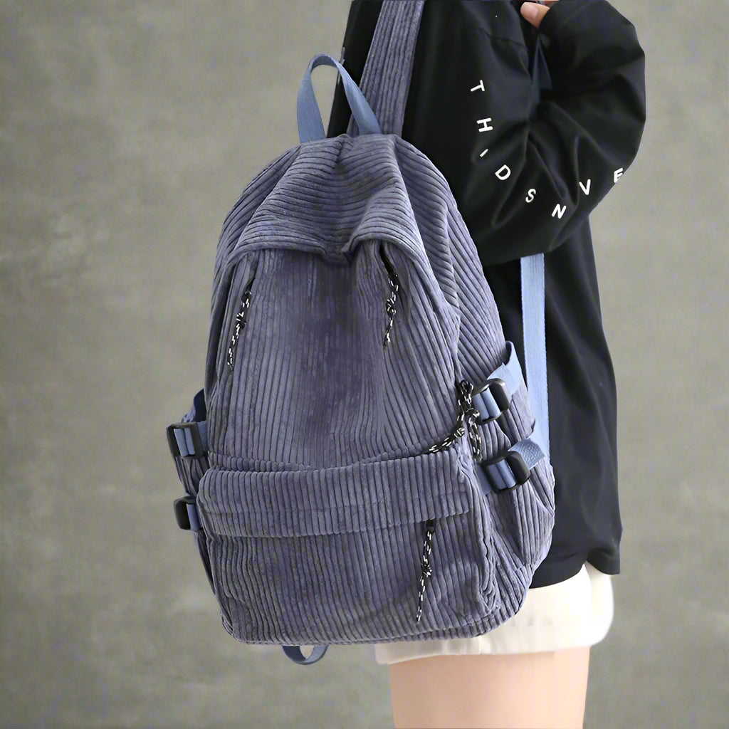 Dusty Violet Corduroy Retro Backpack Blue No need custom Shoptery