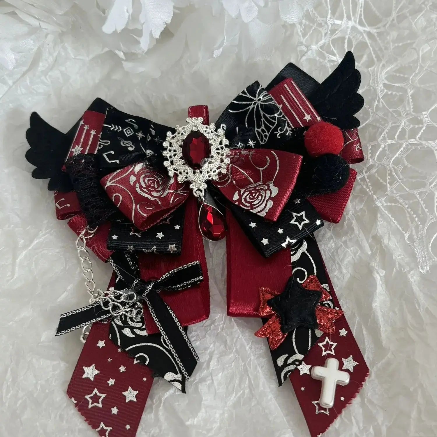 Fairy Kei Angel Wing Pearl Rhinestone Hair Bow Clip Accessory Secondary image