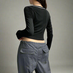 Speedcore Contrast Stitch Y2k Long Sleeve Top Shoptery