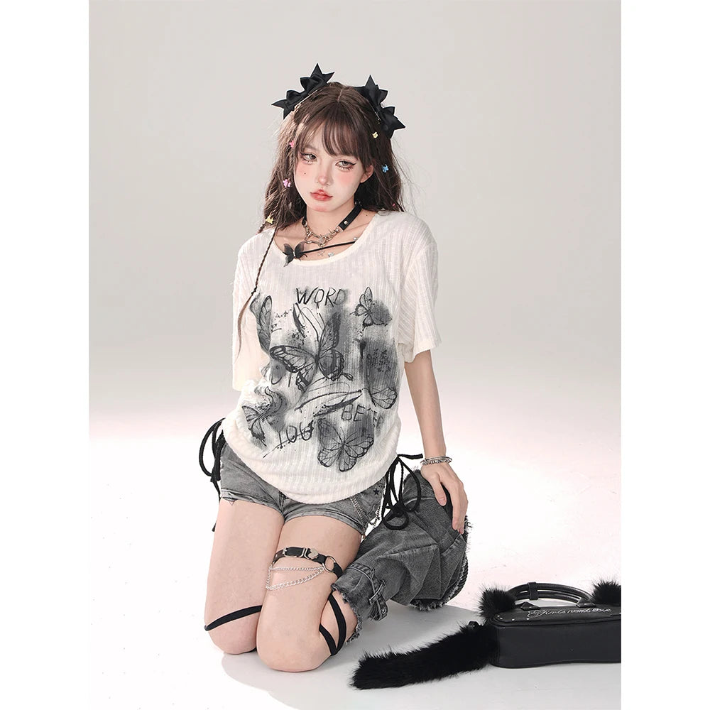Shadow Flutter Edgy Alt Top white Shoptery