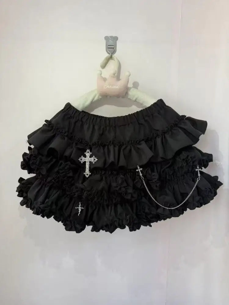 Jirai Kei Gothic Cross Charm Ruffle Bloomers Mini Skirt Turquoise Shoptery