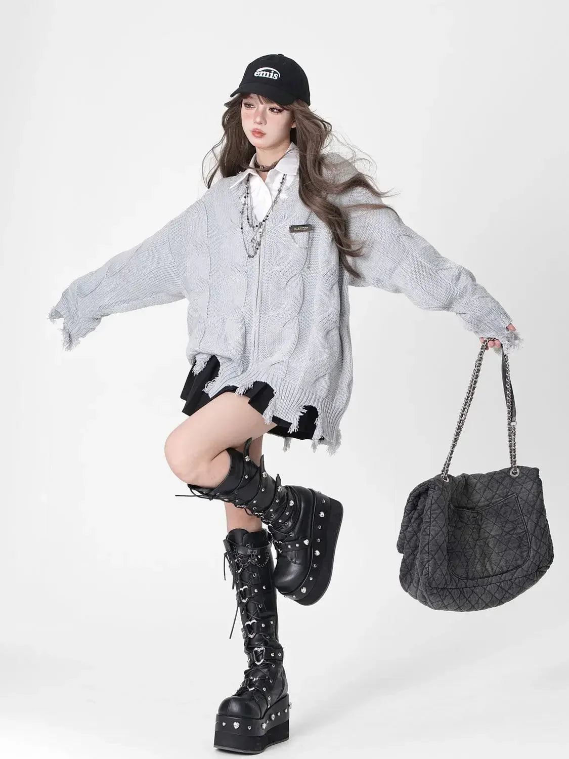 Shadow Shred Edgy Zip-Up Sweater Shoptery