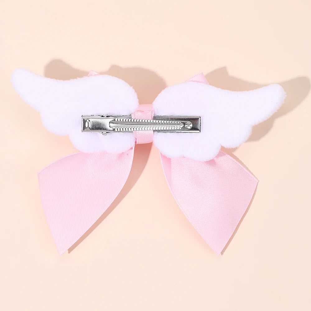 Fairy Kei Pink Angel Wing Grosgrain Bow Hair Clips Set of 2 Shoptery