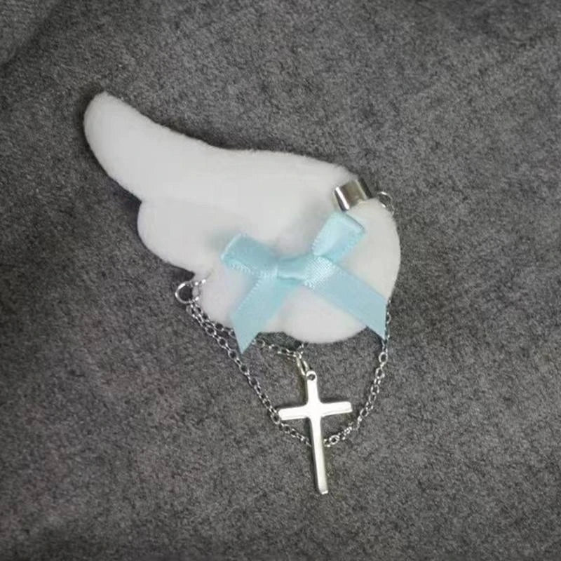 Fairy Kei Angel Wing Cross Chain Hair Clip Accessory Shoptery