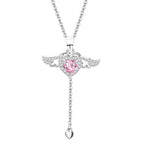 Jirai Kei Crystal Angel Wing Heart Pendant Necklace Silver Pink Shoptery