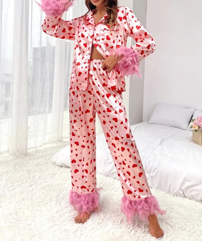 Women's Valentine's Day Sweet Love Printed Casual Set