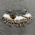 Gyaru Leopard Print Ruffle Denim Mini Skirt with Star Belt Skirt and Belt 4 Shoptery