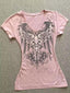 Visual Kei Heraldic Wing Fleur-de-Lis Graphic Pink V-Neck Tee Pink Shoptery