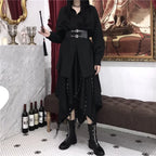 Visual Kei Black Rose Asymmetric Shirt Dress with Studded Belt Shoptery