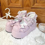 Jirai Kei White Patent Bow Platform Mary Jane Shoes with Lace Socks Pink Shoptery