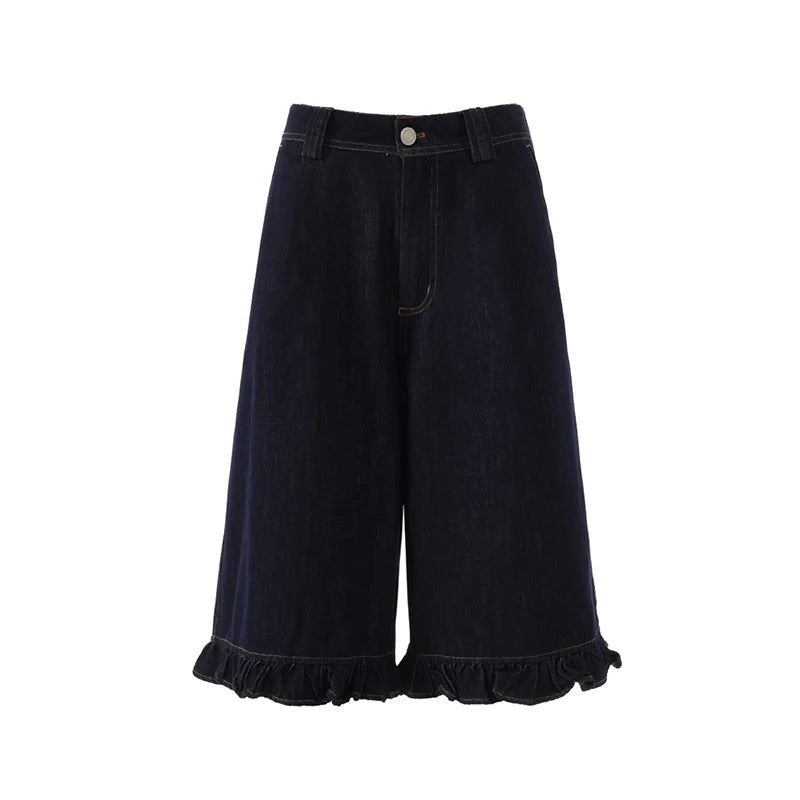 Y2k Indigo Ruffle Hem Shorts Blue Shoptery