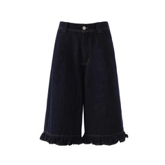 Y2k Indigo Ruffle Hem Shorts Blue Shoptery