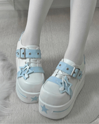 Fairy Kei Star Charm Platform Sneakers with Buckle Strap water color Shoptery