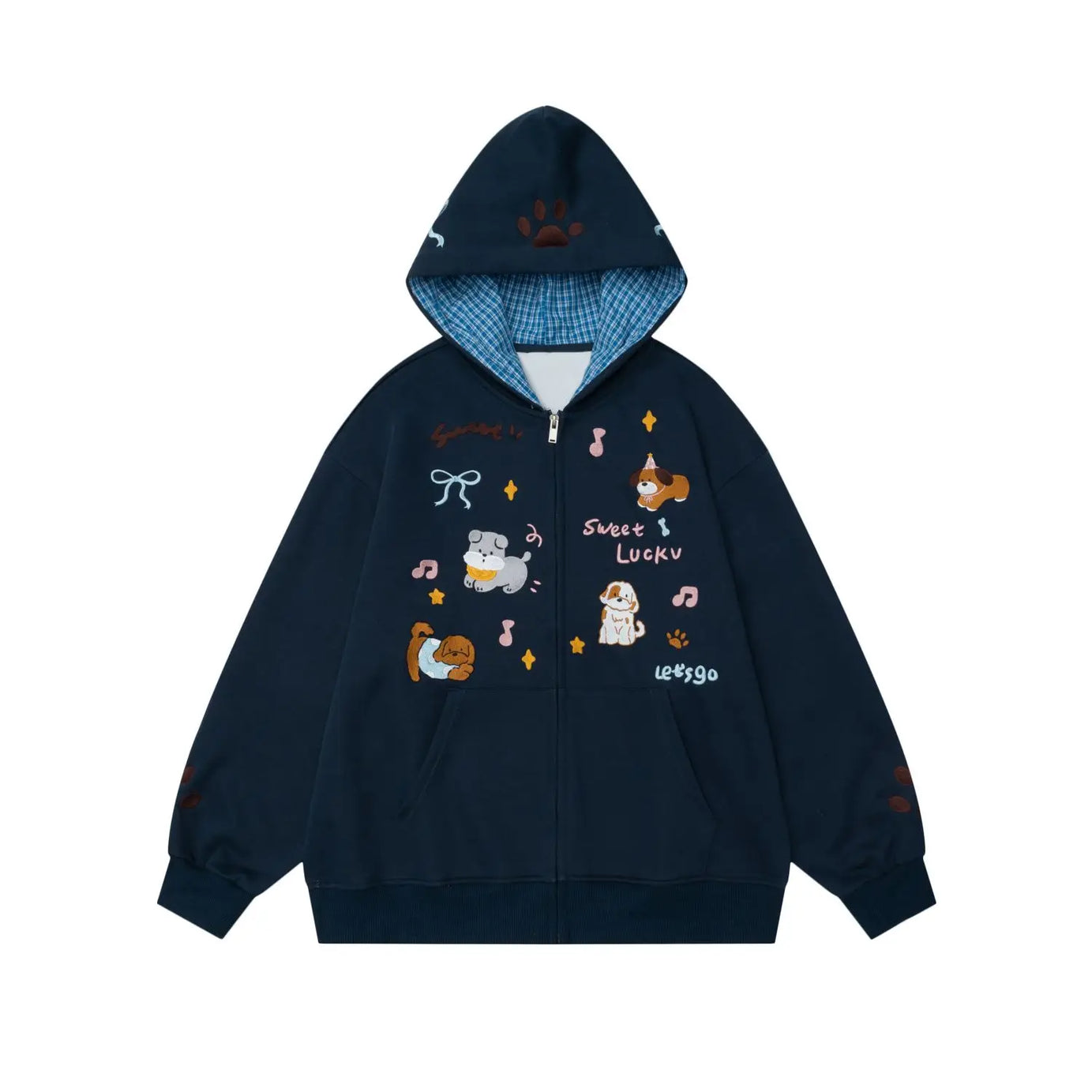 Puppy Love Zip-Up Hoodie Blue Shoptery